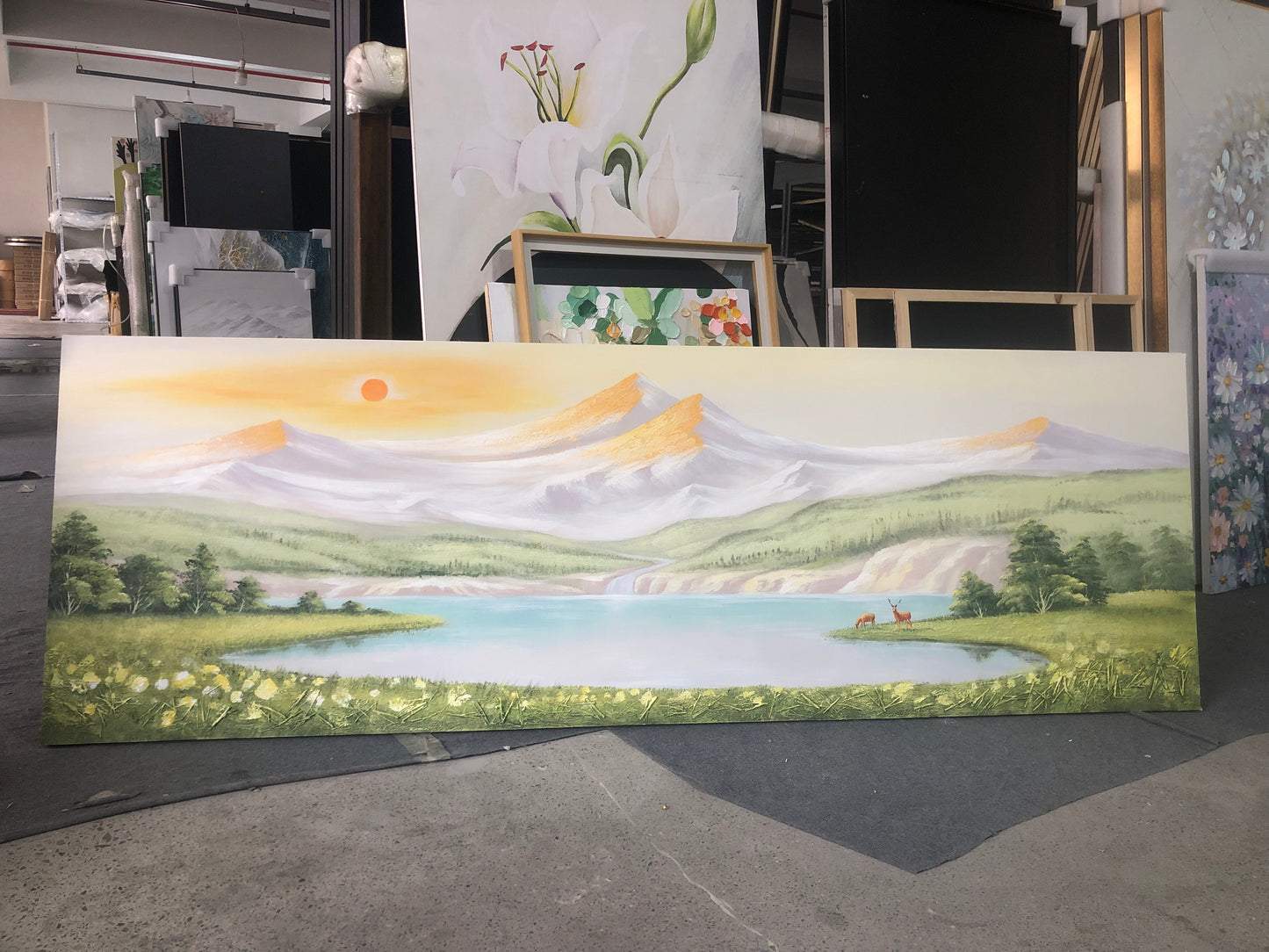 Lake & Deer Oil Painting