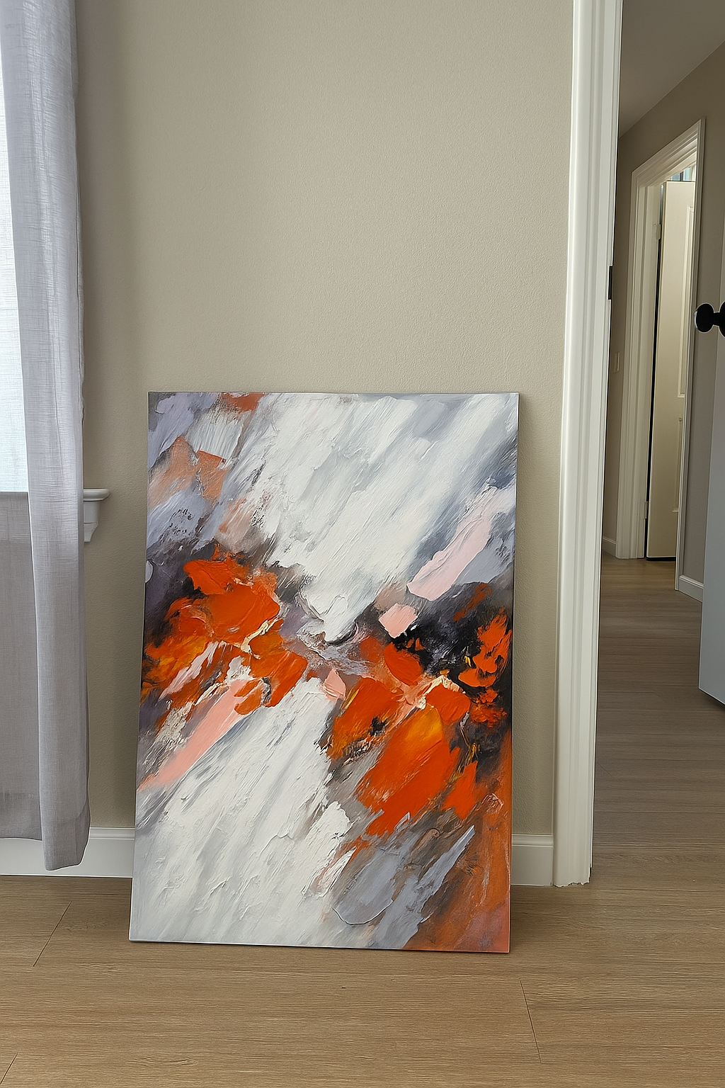 Abstract Grey & Orange Oil Painting