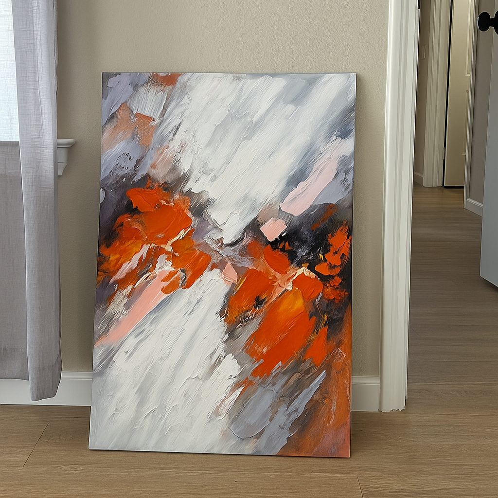 Abstract Grey & Orange Oil Painting