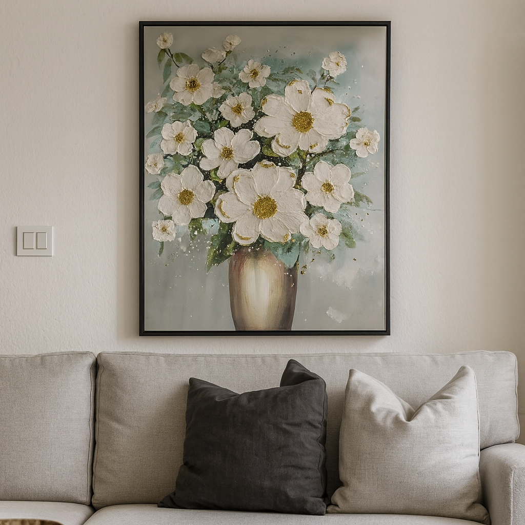 White Jasmine Vase Oil Painting