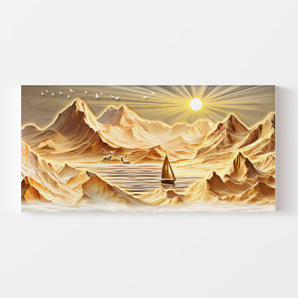 Gold Mountain Deer Boat Large Canvas