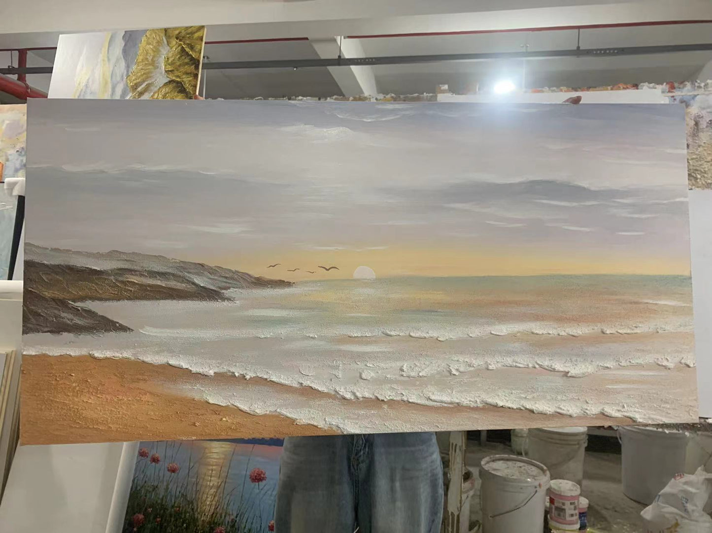 Sunset Beach Wave Oil Painting