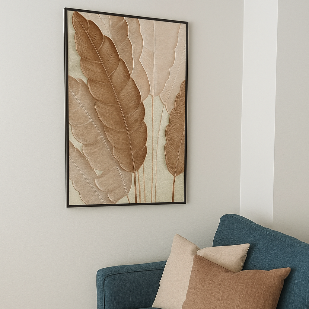 Textured Beige Leaf Oil Painting