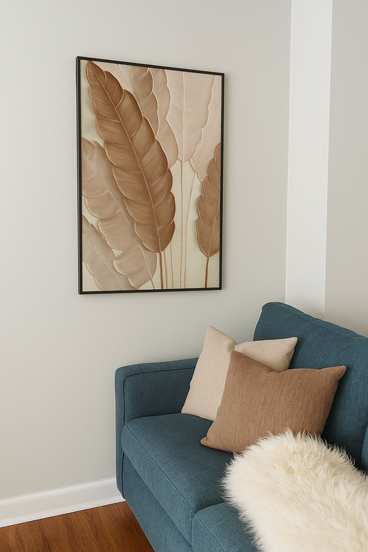 Textured Beige Leaf Oil Painting