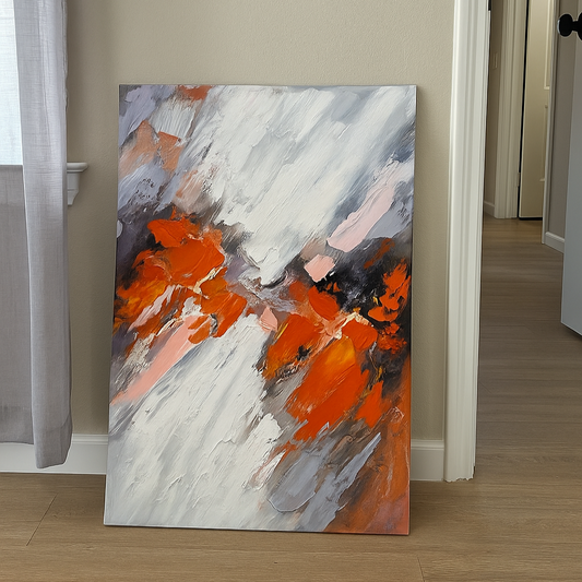 Abstract Grey & Orange Oil Painting