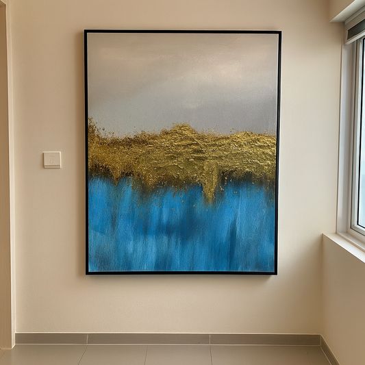 Blue & Gold Flicks Oil Painting