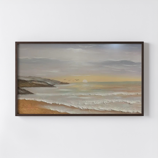Sunset Beach Wave Oil Painting