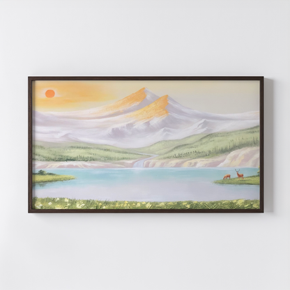 Lake & Deer Oil Painting