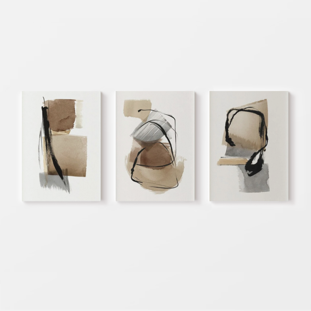 Beige Brown & Black Strokes Canvas