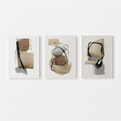 Beige Brown & Black Strokes Canvas