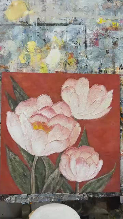 Textured Tulip Flower Oil Painting (Ready Stock)